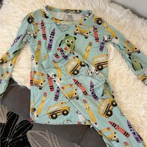 Blue and Yellow Long Sleeve Tee with Playful Pattern